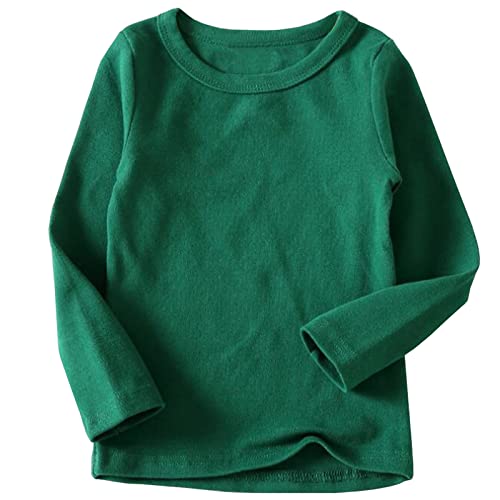 Beganly Mädchen T-Shirt Warmes weiches Basic Rundkragen Top Kleinkind unter Schichtstück Kinder Classics Baumwolle Langarm-Shirt Dunkelgrün 130 (Crewneck Dark Green) von Beganly