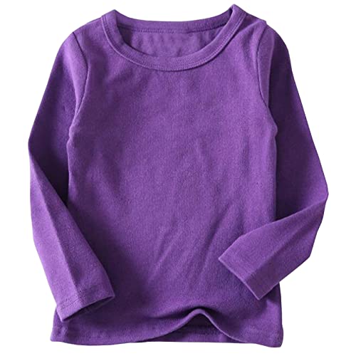 Beganly Mädchen T-Shirt Warmes weiches Basic Rundkragen Top Kleinkind unter Schichtstück Kinder Classics Baumwolle Langarm-Shirt Dunkelviolett 100 (Crewneck Dark Purple) von Beganly