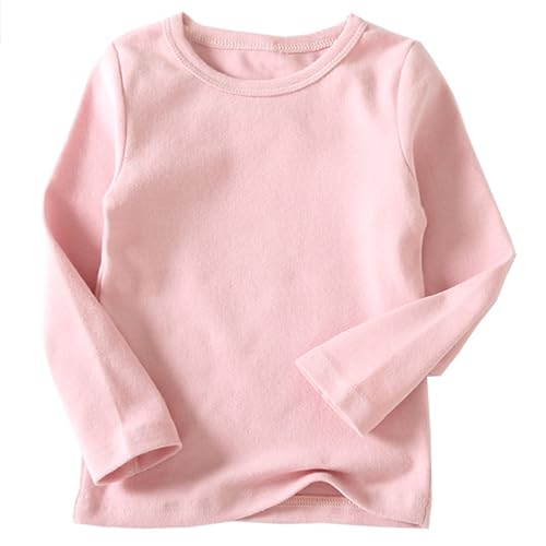 Beganly Mädchen T-Shirt Warmes weiches Basic Rundkragen Top Kleinkind unter Schichtstück Kinder Classics Baumwolle Langarm-Shirt Rosa 120 (Crewneck Ligth Pink) von Beganly
