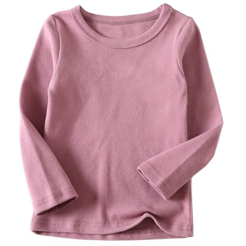 Beganly Mädchen T-Shirt Warmes weiches Basic Rundkragen Top Kleinkind unter Schichtstück Kinder Classics Baumwolle Langarm-Shirt Rose Lila 120 (Crewneck Purple Pink) von Beganly
