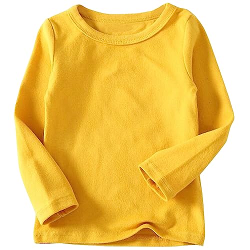 Beganly Mädchen T-Shirt Warmes weiches Basic Rundkragen Top Kleinkind unter Schichtstück Kinder Classics Baumwolle Langarm-Shirt Senfgelb 120 (Crewneck Yellow) von Beganly