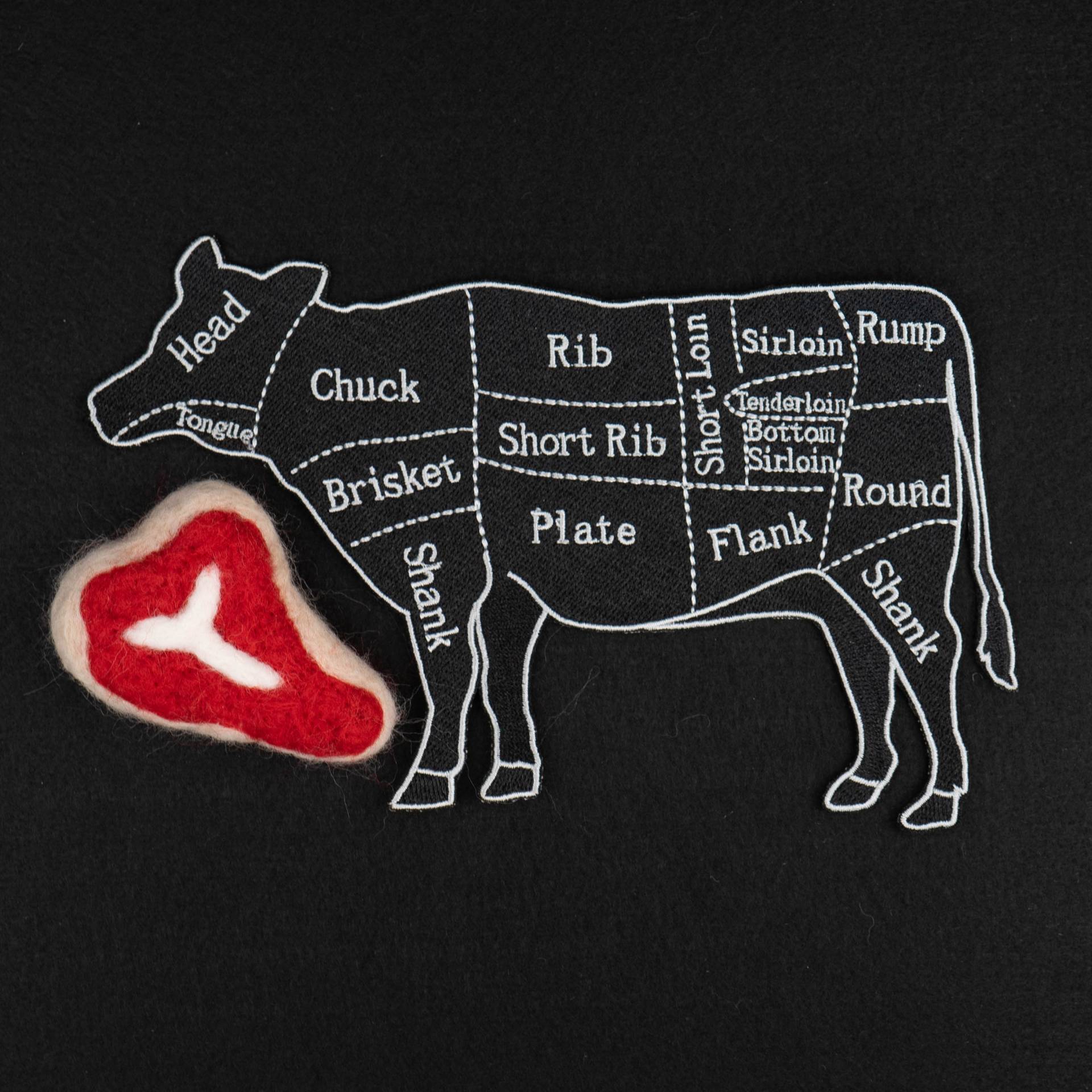 Groß Schwarz Und Grau Kuh Butcher Cuts Diagram Gestickter Aufnäher von BeginIndustries