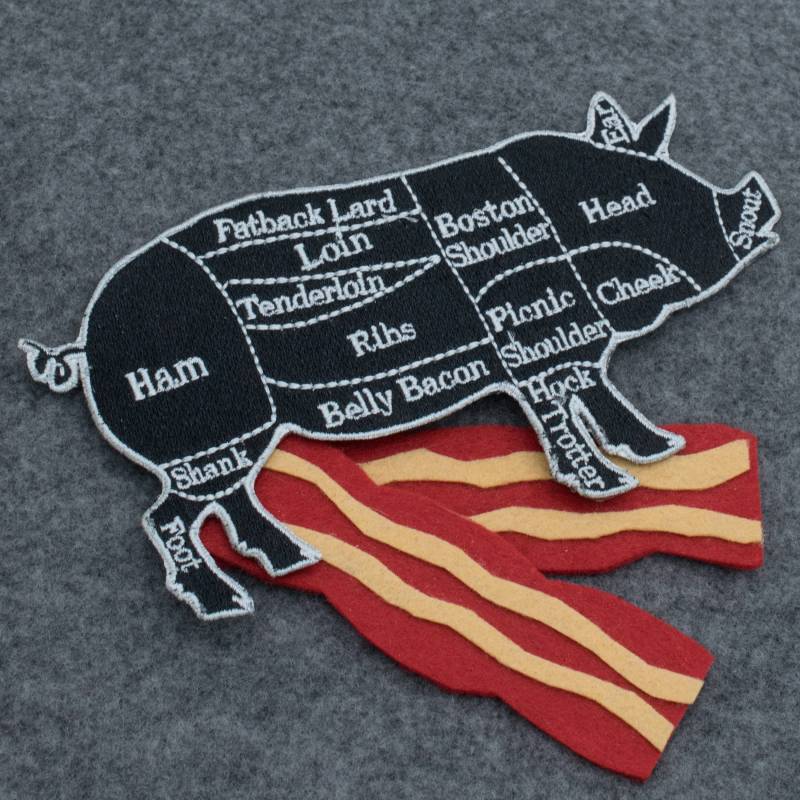 Groß Schwarz Und Grau Schwein Metzger Schneidet Diagramm Gestickt Bügelbild von BeginIndustries
