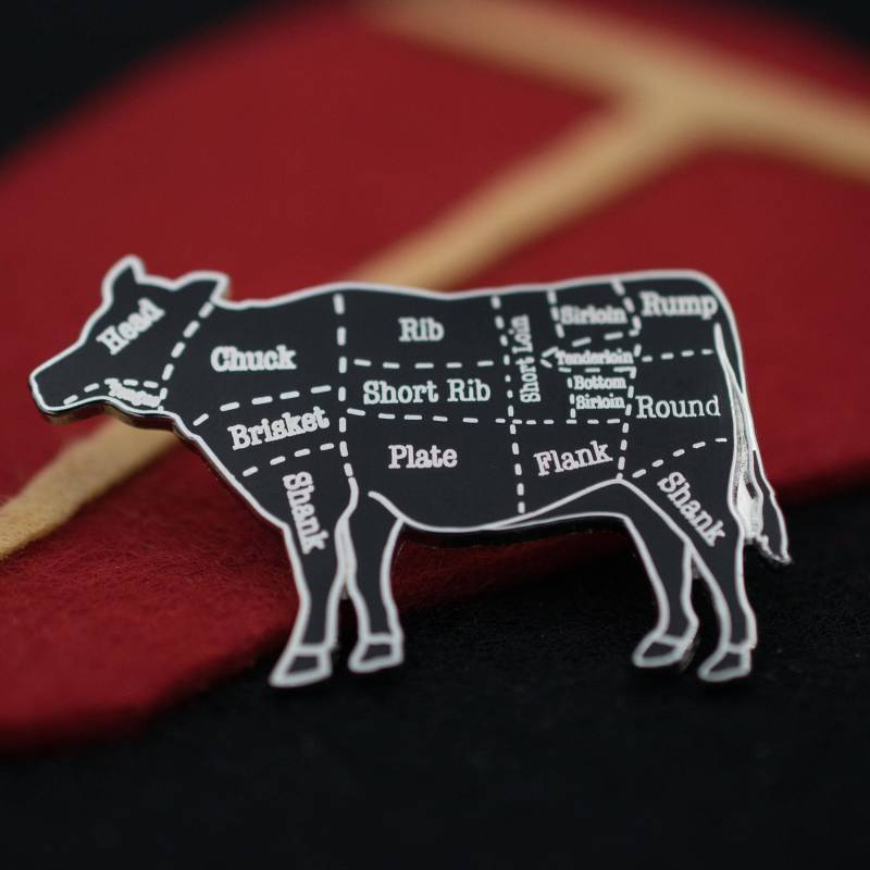 Silber Kuh Butcher Cuts Diagram Hard Emaille Anstecknadel von BeginIndustries