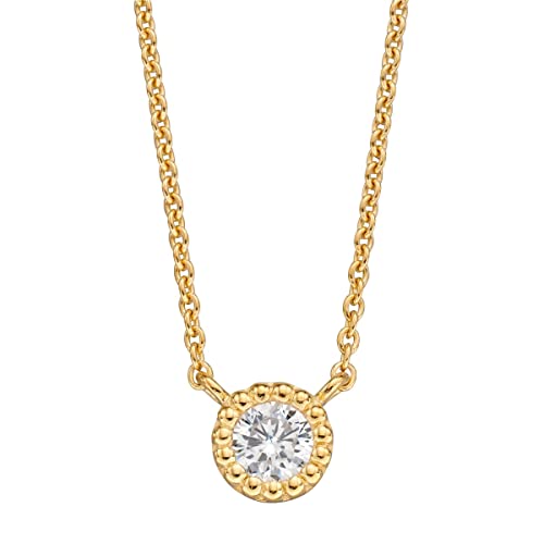 Beginnings Damen-Halskette aus 925er-Sterlingsilber, vergoldet, Zirkonia, Millegrain-Rand, rund, Länge 42 cm von Beginnings