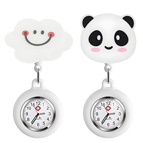 Begonia 2 Stück niedliche Schwesternuhr Krankenschwester Uhr Süß Krankenschwesteruhr Tragbar Einziehbar Taschenuhr mit Leuchtend PflegeuhrSilikon Hängeuhr für Krankenschwester Mädchen von Begonia