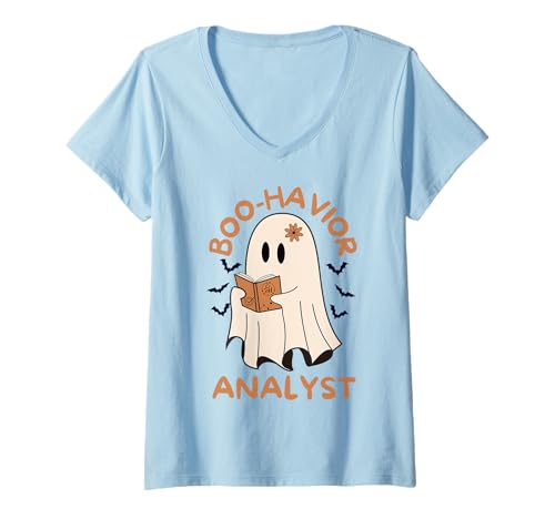 Damen Retro Boo-Havior Behavior Analyst Halloween ABA RBT T-Shirt mit V-Ausschnitt von Behavior Analyst Halloween Ghost Boo Data Analysis