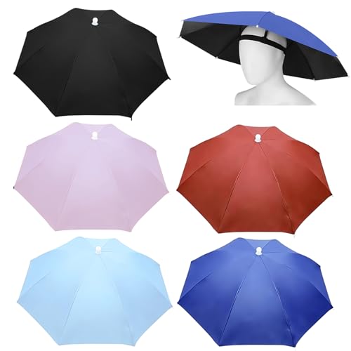 5 Stück Regenschirm Hut, 69cm Faltbarer Regenschirmhut, 360°Gegen UV Kopf Schirmhut, Sonnenschirm hut für Erwachsene, Kopf Regenschirm mit elastischem Band für Angeln Camping Outdoor Aktivitäten von Behogan