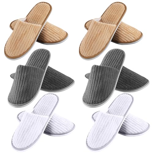 6 Paar GäStehausschuhe Hotelslipper: Universalgröße 28.5 * 11.5cm Frottierslipper Hausschuhe mit Geschlossenen Waschbar Antirutsch Korallenvlies Zehen für Hotel Reisen Heim Gast Verwenden von Behogan