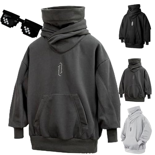 Behound Fall Unisex Oversized Hip-Hop Hoodies, Ninja Double Neckline Cotton Hip Hop Hoodie Sweatshirt for Men Women (Dark Gray,XL) von Behound