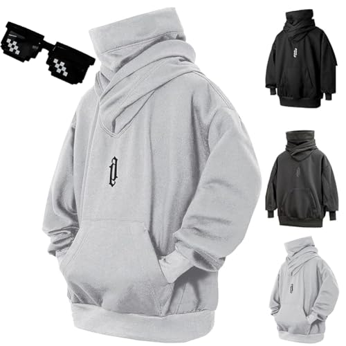 Behound Fall Unisex Oversized Hip-Hop Hoodies, Ninja Double Neckline Cotton Hip Hop Hoodie Sweatshirt for Men Women (Gray,L) von Behound