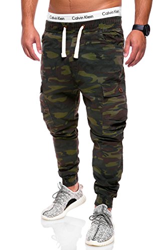 behype. Herren Camouflage Cargo Jeans-Hose Jogg 80-3188 Camouflage Khaki 30 von behype.