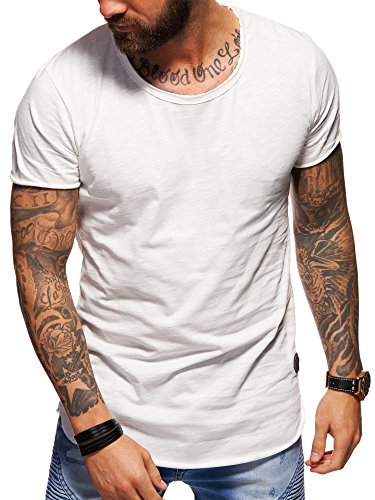 behype. Herren Oversize Kurzarm Basic T-Shirt Rundhals O-Neck 20-1730 (M, Weiß) von behype.