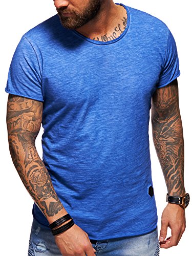 behype. Herren Oversize Kurzarm Basic T-Shirt Rundhals O-Neck 20-1730 Blau M von behype.