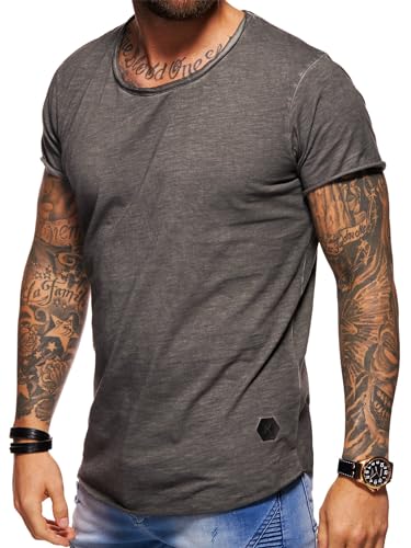 behype. Herren Oversize Kurzarm Basic T-Shirt Rundhals O-Neck 20-1730 Dunkelgrau L von behype.