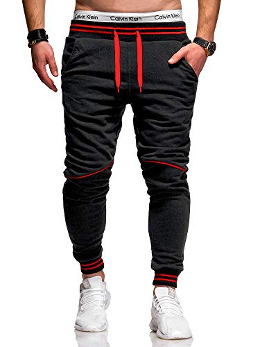 behype. Herren Lange Trainingshose Jogging-Hose Sporthose 60-52 Dunkelgrau-Rot L von behype.