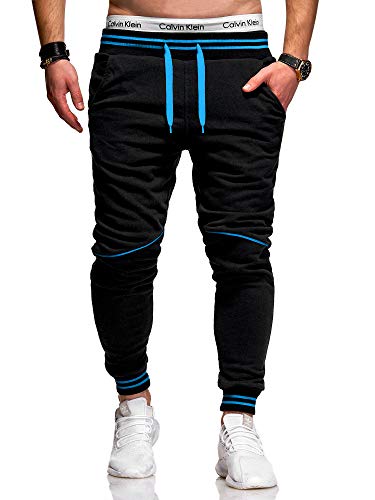 behype. Herren Lange Trainingshose Jogging-Hose Sporthose 60-52 Schwarz-Türkis M von behype.