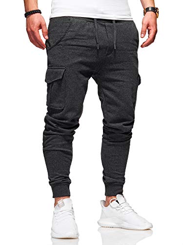 behype. Herren Lange Cargo Trainingshose Jogging-Hose Sport-Hose 60-0013 Dunkelgrau M von behype.