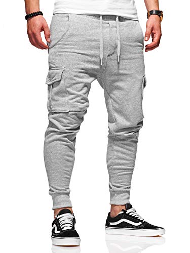 behype. Herren Lange Cargo Trainingshose Jogging-Hose Sport-Hose 60-0013 Grau XL von behype.