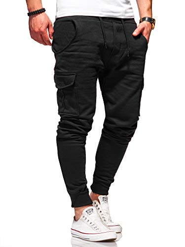 behype. Herren Lange Cargo Trainingshose Jogging-Hose Sport-Hose 60-0013 Schwarz XL von behype.