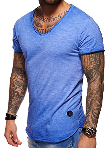 behype. Herren Oversize Kurzarm Basic T-Shirt V-Neck 20-1720 Blau S von behype.