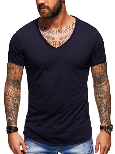 behype. Herren Oversize Kurzarm Basic T-Shirt V-Neck 20-1720 Navy XL von behype.