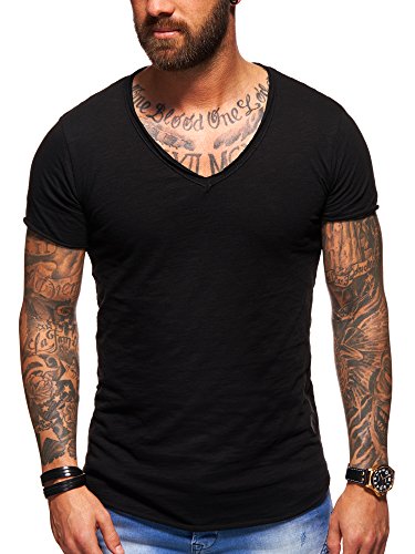 behype. Herren Oversize Kurzarm Basic T-Shirt V-Neck 20-1720 Schwarz S von behype.