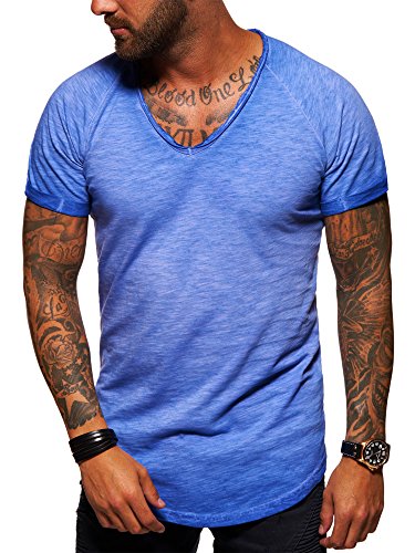 behype. Herren Oversize Kurzarm Basic T-Shirt V-Neck 20-1761 Blau M von behype.