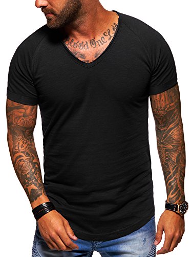 behype. Herren Oversize Kurzarm Basic T-Shirt V-Neck 20-1761 Schwarz M von behype.