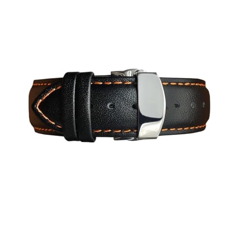 22mm 23mm 24mm echtes leder uhrband gekrümmt Ende Ersatz for Tissot T035 Schmetterling Stahlschnalle Kalbslederband Armbänder (Color : Black Orange line) von BeiFH