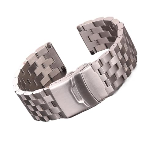 BeiFH Edelstahl Watch Strap Armband 18mm 20mm 22mm 24mm Frauen Männer Feste Metall gebürstet Uhr Band Compatible With Zahnrad S3 Uhr Zubehör (Color : Silver, Size : 24mm) von BeiFH