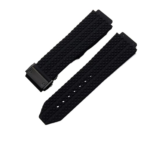 Uhrenband Compatible With Hublot Big Bang. Silikon 24mm 26mm wasserdichte Männer Watch Strap Kette Uhr Zubehör Gummi Uhr Armbandkette (Color : Black-Black Clasp, Size : 24mm) von BeiFH