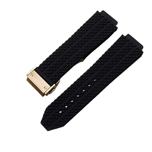 Uhrenband Compatible With Hublot Big Bang. Silikon 24mm 26mm wasserdichte Männer Watch Strap Kette Uhr Zubehör Gummi Uhr Armbandkette (Color : Black-Gold Clasp, Size : 26mm) von BeiFH