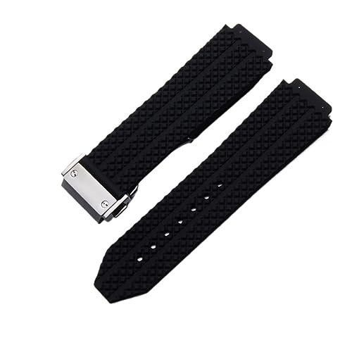 Uhrenband Compatible With Hublot Big Bang. Silikon 24mm 26mm wasserdichte Männer Watch Strap Kette Uhr Zubehör Gummi Uhr Armbandkette (Color : Black-Silver Clasp, Size : 26mm) von BeiFH