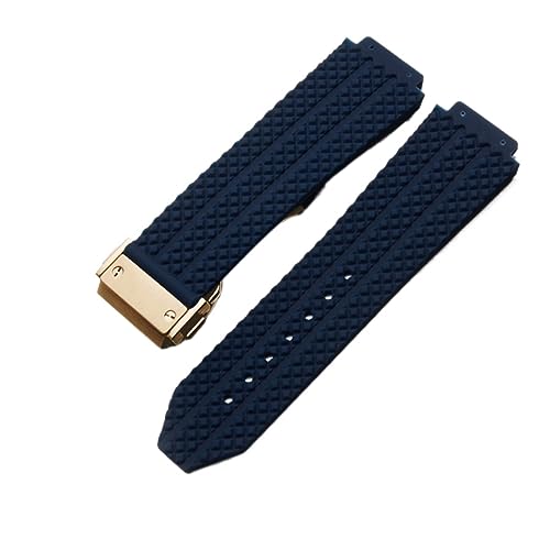 Uhrenband Compatible With Hublot Big Bang. Silikon 24mm 26mm wasserdichte Männer Watch Strap Kette Uhr Zubehör Gummi Uhr Armbandkette (Color : Blue-Gold Clasp, Size : 26mm) von BeiFH