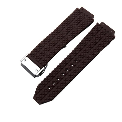 Uhrenband Compatible With Hublot Big Bang. Silikon 24mm 26mm wasserdichte Männer Watch Strap Kette Uhr Zubehör Gummi Uhr Armbandkette (Color : Brown-Silver Clasp, Size : 26mm) von BeiFH