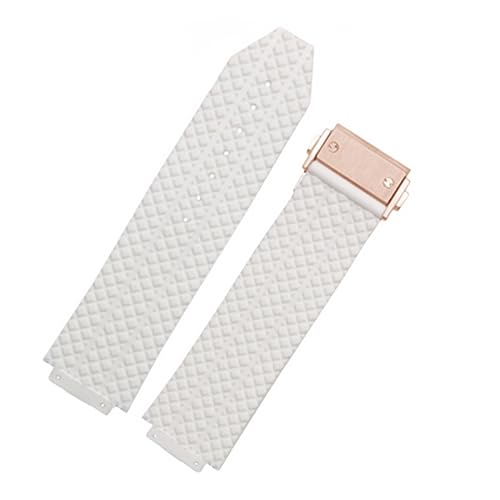 Uhrenband Compatible With Hublot Big Bang. Silikon 24mm 26mm wasserdichte Männer Watch Strap Kette Uhr Zubehör Gummi Uhr Armbandkette (Color : White-RoseGold Clasp, Size : 24mm) von BeiFH