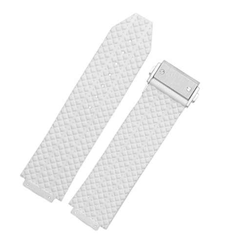 Uhrenband Compatible With Hublot Big Bang. Silikon 24mm 26mm wasserdichte Männer Watch Strap Kette Uhr Zubehör Gummi Uhr Armbandkette (Color : White-Silver Clasp, Size : 24mm) von BeiFH