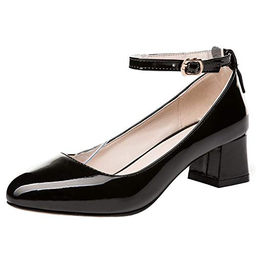 BeiaMina Damen Mode Blockabsatz Pump Schuhe Knöchelriemchen Partyschuhe Tacón Medio Gericht Schuhe Buckle Black Gr 40 Asiatisch von BeiaMina