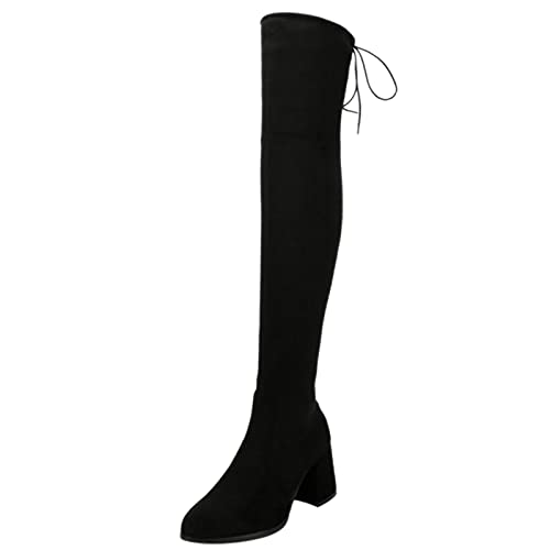 ErikenUrben Damen Elegant Lange Stiefel Blockabsatz Herbst Winter Schuhe Reißverschluss Über Die Kniestiefel Klobige Fersen Black Gr 48 Asiatisch von ErikenUrben