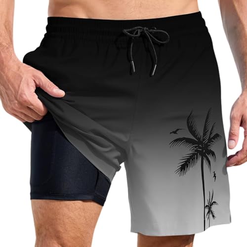 2 in 1 Badehose Herren Kurz mit Kompression Liner Atmungsaktiv Badeshorts Männer Elastisch Trainingsshorts Verstellbar Tunnelzug mit Reißverschlusstaschen von Beichwtd