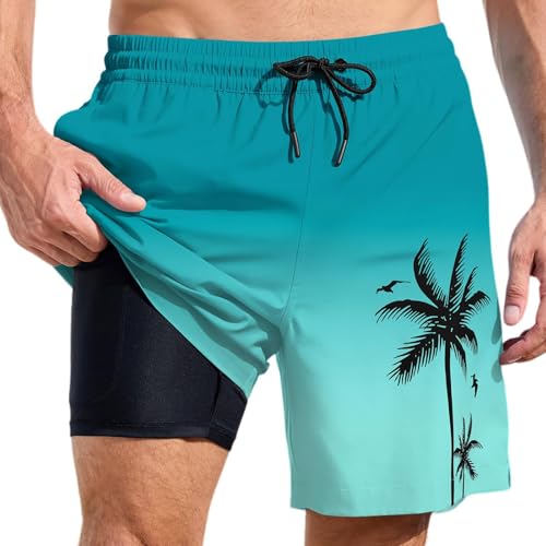 2 in 1 Badehose Herren Kurz mit Kompression Liner Atmungsaktiv Badeshorts Männer Elastisch Trainingsshorts Verstellbar Tunnelzug mit Reißverschlusstaschen von Beichwtd