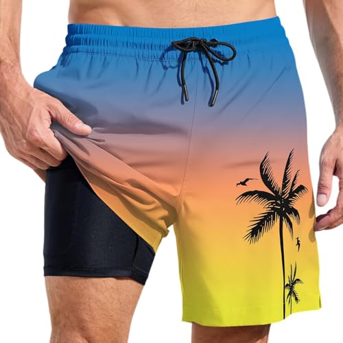 2 in 1 Badehose Herren Kurz mit Kompression Liner Atmungsaktiv Badeshorts Männer Elastisch Trainingsshorts Verstellbar Tunnelzug mit Reißverschlusstaschen von Beichwtd