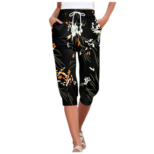 3/4 Hose Damen Bequeme Sommerhose Outdoor Freizeithose Kurze Sporthose Leicht Und Luftig Caprihose Baggy Knielange Stretch Sweathose Elegant Dünne Dreiviertel Hose Große Größen 3/4 Hose von Beichwtd