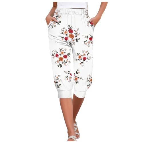 3/4 Hose Damen Bequeme Sommerhose Outdoor Freizeithose Kurze Sporthose Leicht Und Luftig Caprihose Baggy Knielange Stretch Sweathose Elegant Dünne Dreiviertel Hose Große Größen 3/4 Hose von Beichwtd