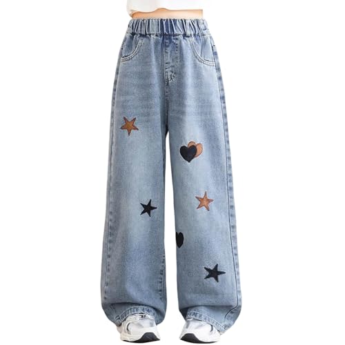 Baggy Jeans Mädchen Wide Leg Jeanshose mit Gummizug Weites Bein Outdoorhose Breite Hose High Waist Freizeithose y2k Jeans Girls Mode Hip Hop Hosen für Kinder/Teenager von Beichwtd