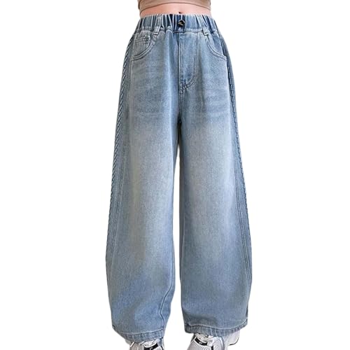 Baggy Jeans Mädchen Wide Leg Jeanshose mit Gummizug Weites Bein Outdoorhose Breite Hose High Waist Freizeithose y2k Jeans Girls Mode Hip Hop Hosen für Kinder/Teenager von Beichwtd