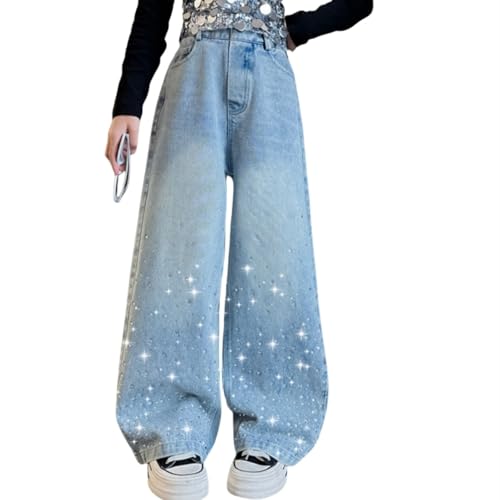Baggy Jeans Mädchen Wide Leg Jeanshose mit Gummizug Weites Bein Outdoorhose Breite Hose High Waist Freizeithose y2k Jeans Girls Mode Hip Hop Hosen für Kinder/Teenager von Beichwtd