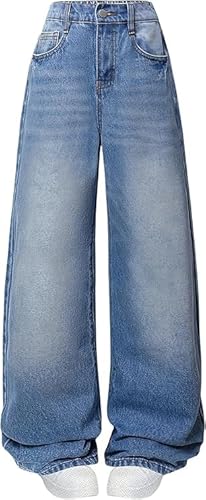 Baggy Jeans Mädchen Wide Leg Jeanshose mit Gummizug Weites Bein Outdoorhose Breite Hose High Waist Freizeithose y2k Jeans Girls Mode Hip Hop Hosen für Kinder/Teenager von Beichwtd