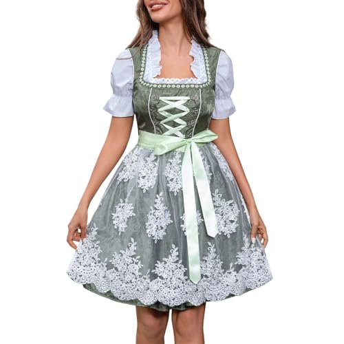 Beichwtd Dirndl Damen Midi Trachtenkleid Oktoberfest Trachtenrock Dirndlbluse Trachtenmode Kleid Komplettsets Lang mit Blusen und Schürze Spitze in Groß Größen Trachtenblusen Dirndlschürzen von Beichwtd